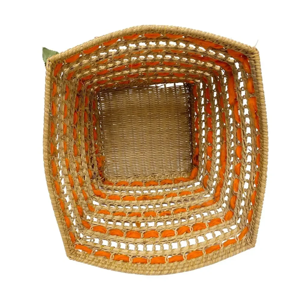 Vintage Straw Woven Square Floral Decor Bin Basket